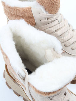 04-WG042-2M BEIGE/WHITE Кроссовки зимние женские (натуральная кожа, натуральная замша, 100% шерсть)