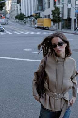 CROPPED WOOL COAT WITH BELT - Zara фото 19
