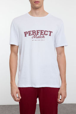 TRENDYOL MAN Ekru - Bordo Regular Fit Orme Couple/Cift %100 Pamuklu Pijama Tak?m? TMNAW25PT00047 - Trendyolmilla фото 4