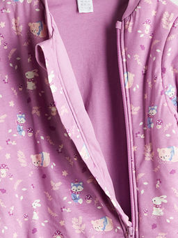 Bask?l? Fermuarl? K?z Bebek Uyku Tulumu