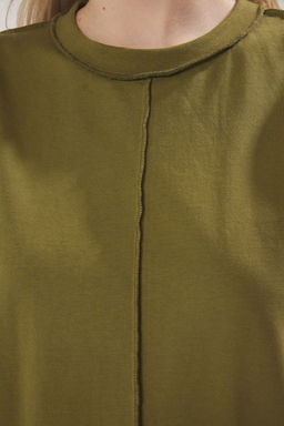 TRENDYOLMILLA Haki %100 Pamuk Dikis Detayl? Regular/Normal Kal?p Orme T-Shirt TWOSS25TS00135  фото 13