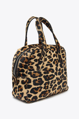 MINI BOWLING BAG WITH ANIMAL PRINT LEATHER AND SHEEPSKIN - Zara фото 3
