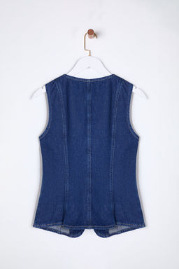 TRENDYOLMILLA Koyu Mavi Gold Dugmeli Dikis Detayl? Denim Yelek TWOSS25YE00001  фото 9