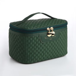 Косметичка-сундук L-б/н , 21*13*13, отд на молнии, рогожка, зеленый