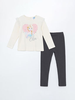 Bisiklet Yaka Uzun Kollu Elsa Bask?l? K?z ?ocuk Bluz ve Tayt 2li Tak?m