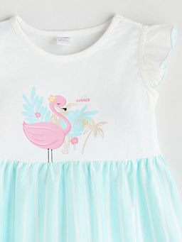 Bisiklet Yaka Bask?l? K?z ?ocuk Elbise