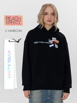 Теплое худи женское черное с начесом