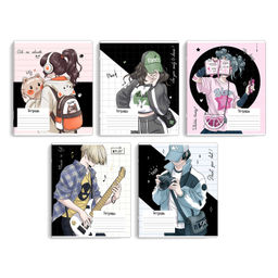 Цена за 10 шт. Тетрадь школьная ученическая, 18 л, клетка, арт. 68530/ 10 АНИМЕ-ПОДРОСТКИ /А5+, мягкий переплёт (2 скобы), обложка - выборочный УФ-лак, мелованный картон 190 г/м?, упаковка ассорти/