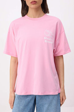 Ekru Bask?l? Oversize/Genis Kal?p Dusuk Kol K?sa Kollu Tok %100 Pamuk Orme T-Shirt TWOSS26TS00160 - Trendyolmilla фото 7