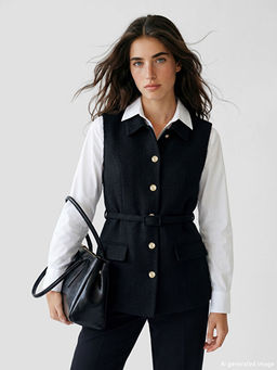 G?mlek Yaka Kad?n T?vit Klasik Yelek