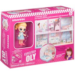 Игровой набор Мебель Bondibon, Кукольный уголок (Спальня 13,5х13,5х13,5 см) и куколка Oly 9,3см,