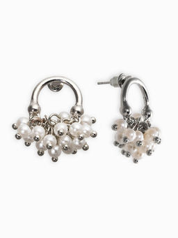 Серьги жемчуг «Виноград», белые в серебре