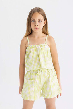 Клетчатые шорты из бумажного пакета для девочек - Defacto фото 5