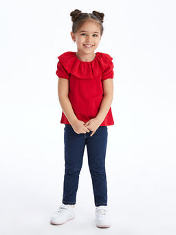 Bisiklet Yaka K?sa Kollu Nak?? Detayl? K?z Bebek Ti??rt - Waikiki фото 2