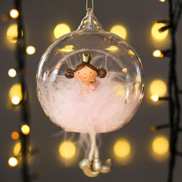 Цена за 4 шт. Фигурка - подвеска «Ангелочек-принцесса, розовый пушок, в шарике», ёлочная игрушка, 9×8×10 см