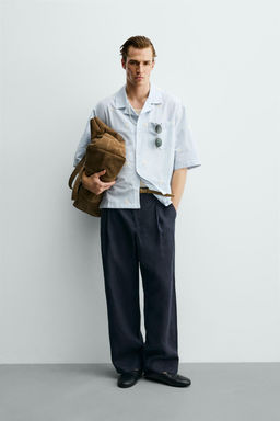 CAMISA RELAXED FIT BORDADO FLOR / Celeste