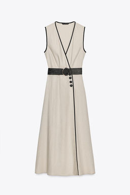 LINEN BLEND MIDI DRESS WITH BELT - Zara фото 12
