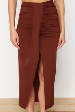 Plaj Giyim Kahverengi DokumaMaxi Etek TBESS23ET00021