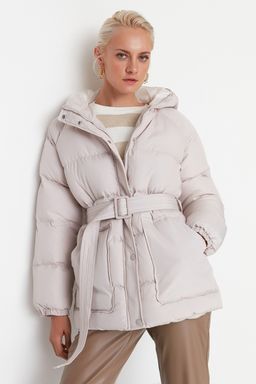 TRENDYOLMILLA Siyah Regular Kapusonlu Kemerli Su Itici Sisme Mont TWOAW23MO00188 фото 16