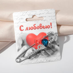 Булавка «Сердце» половинки, 7 см, бело-голубая в серебре