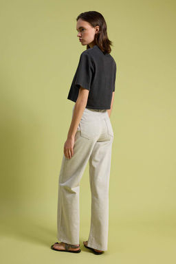 Ekru Yuksek Bel Wide Leg Genis Paca Dokulu Kumas Jeans TWOSS26JE00240 - Trendyolmilla фото 6
