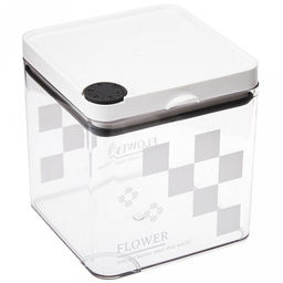 "Шахматы" Банка для сыпучих продуктов пластмассовая 0,7л, 9,8х9,8см, h10,5см, прозрачный, с деколью, прижимная крышка с силиконовым уплотнителем (Китай)