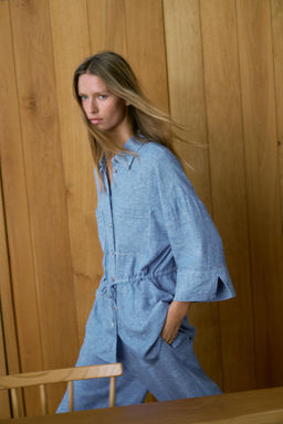 CAMISA SAFARI CON LINO SET / Azul claro - Zara фото 5