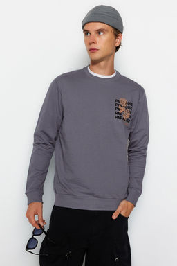 Antrasit Erkek Regular/Normal Kesim Uzun Kollu Bisiklet Yaka Bask?l? Sweatshirt TMNAW22SW0572