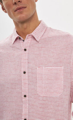 Рубашка д/р лен P411-0489 red