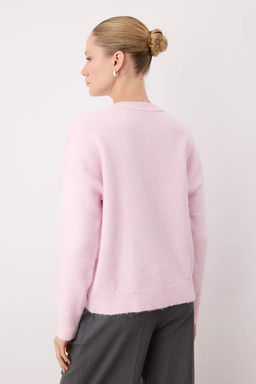 Wardrobe Essentials Pembe Alpaka Yun Kar?s?ml? Premium Iplik Genis Kal?p Triko Kazak|TWOAW26KZ00080