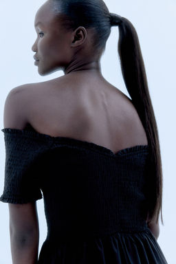 Vestido off-the-shoulder con cuerpo nido de abeja - H&m фото 4