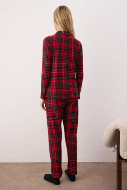 Trendyolmilla K?rm?z? Ekoseli Yumusak Hissiyatl? F?rcal? Kumas Uyku Bantl? Orme Pijama Tak?m? THMAW24PT00100  фото 27