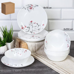 Столовый набор 12 предметов Евро / GRAY-13/LGW-60 (7318) /уп 2/ Серый кустик