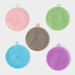 Цена за 4 шт. Губка для посуды Доляна, 11×11×1 см, силиконовая, МИКС