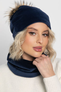 Комплект шапка с помпоном и снуд (синий) ШПС22-23М
