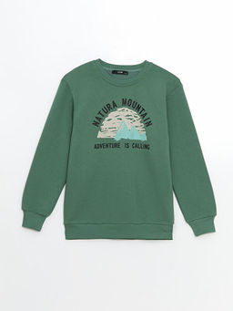 Bisiklet Yaka Bask?l? Erkek ?ocuk Sweatshirt