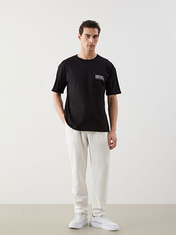 Bisiklet Yaka Bask?l? Penye Erkek Ti??rt