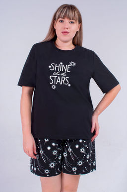 Арт. 9152 Пижама с шортами 52-58 (4 шт) Цвет:верх-черный,белый,низ-черный,белый