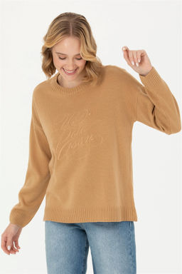 Женский свитер песочного цвета с круглым вырезом - U.s. polo assn фото 2