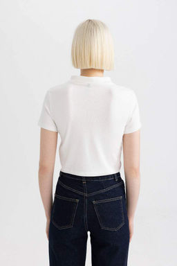 Приталенная футболка с короткими рукавами и воротником-поло с принтом - Defacto фото 5