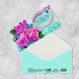 Цена за 10 шт. Конверт для денег С Юбилеем, розовые розы, 16,5 8 см