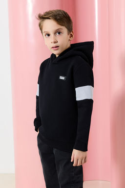Siyah Erkek Cocuk Bask?l? Orme Mini Me Sweatshirt TKDAW25SW00082