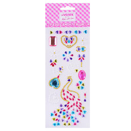 Стразы самоклеящиеся "Firebird" акриловые, карточка 7,5x18 cм, цвета ассорти, в пластиковом пакете с блистерным подвесом