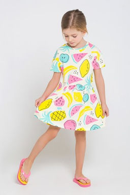 К 5493 Платье, тропические фрукты на белом