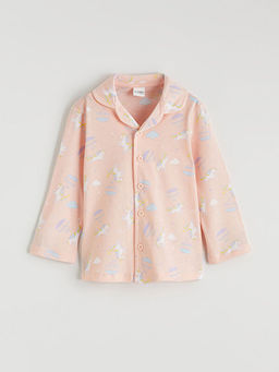 G?mlek Yaka Bask?l? K?z ?ocuk Pijama Tak?m?