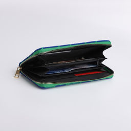 Кошелёк женский на молнии, 19.5×2.5×10 см, с геометрическим узором, синий/зелёный