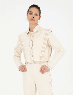 Krem Crop Top Uzun Kollu G_mlek