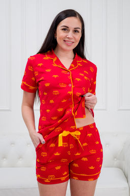 Пижама женская из жакета и шорт из кулирки Мальвина короны, красный