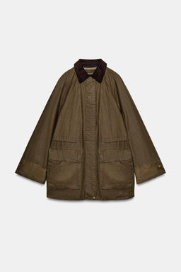 ZW COLLECTION WAXED JACKET WITH CORDUROY COLLAR - Zara фото 9
