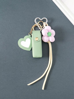 Брелок для ключей на кольце с карабином, с зеркалом «Для помады. Цветок», на рюкзак, сумку, кожзам, мятный, 20×3×3.5 см